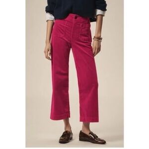 Anthropologie Colette Corduroy Crop Wide-Leg Pants by Maeve Hot Pink Magenta 29